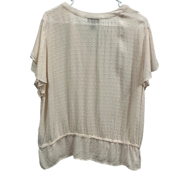 Alyx Pink Rayon Swiss Dot Flutter Sleeve Button Up Drawstring Waist Blouse XL - Picture 5 of 8